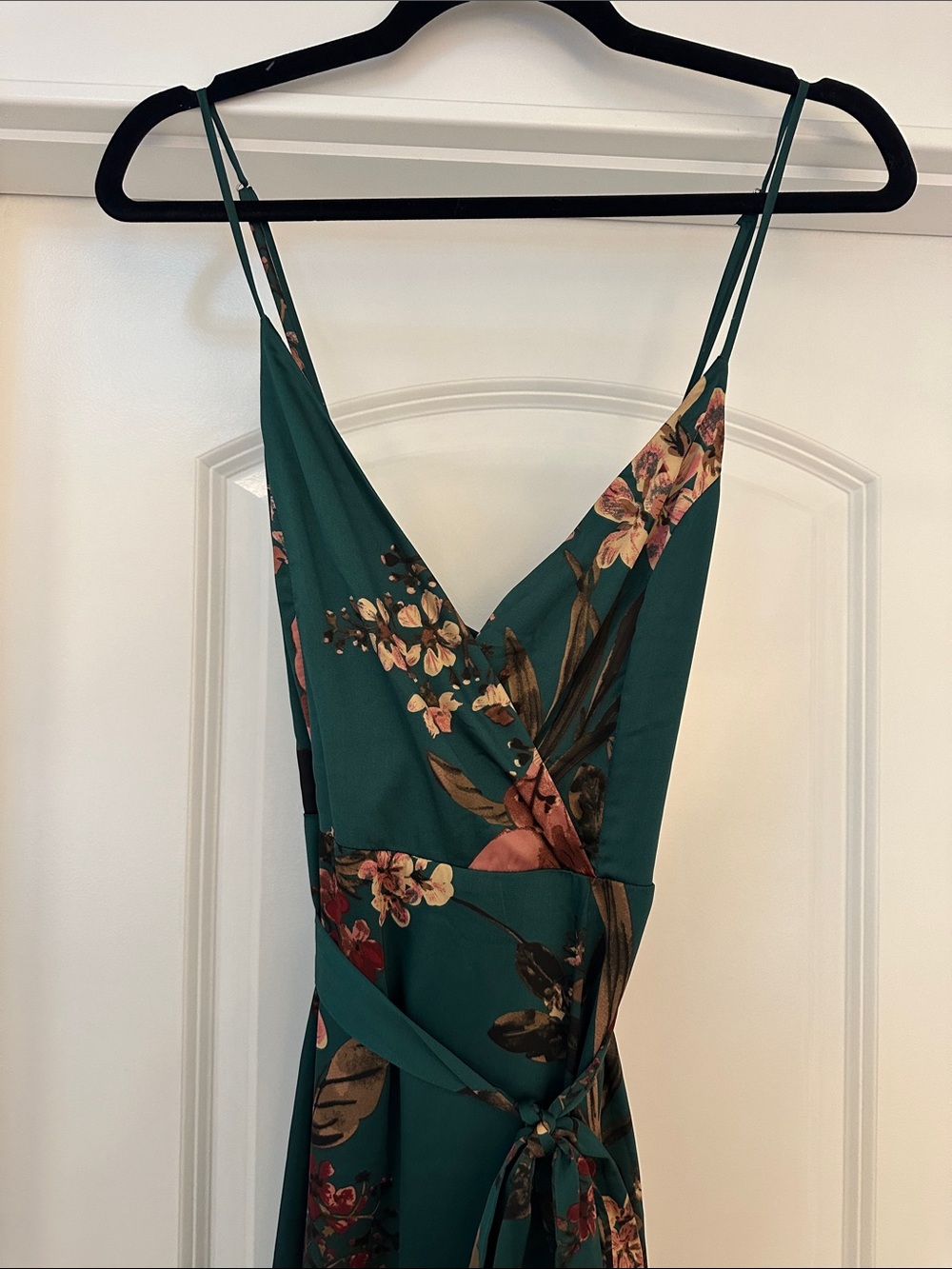 Lulus Still The One Emerald Green Floral Print Satin Maxi Dress - Size S - Picture 5 of 7